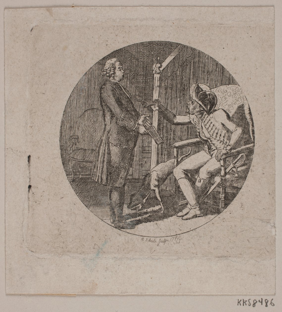 Vignett med prest og eldre mann av Georg Christian Schule