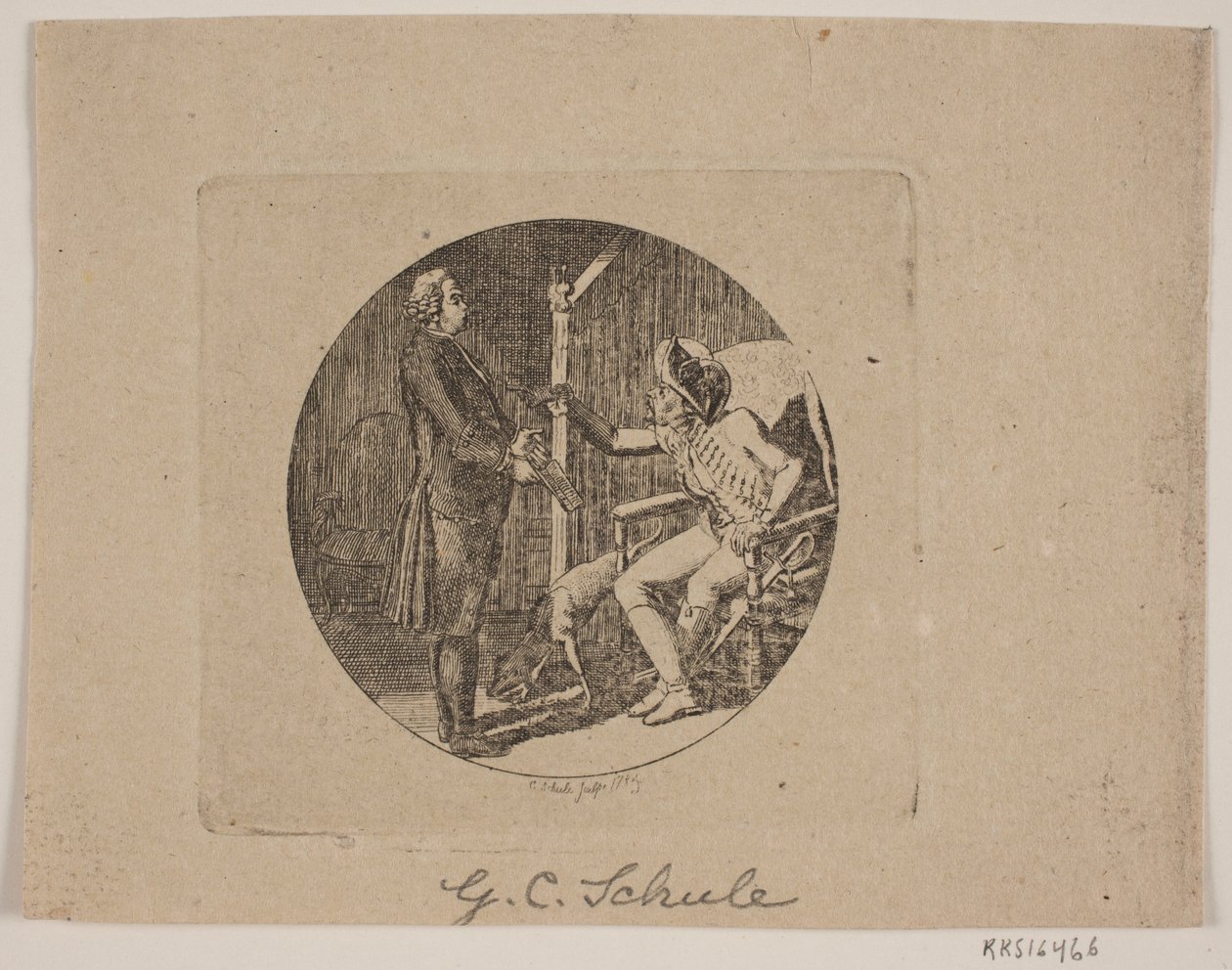 Vignett med prest og eldre mann av Georg Christian Schule