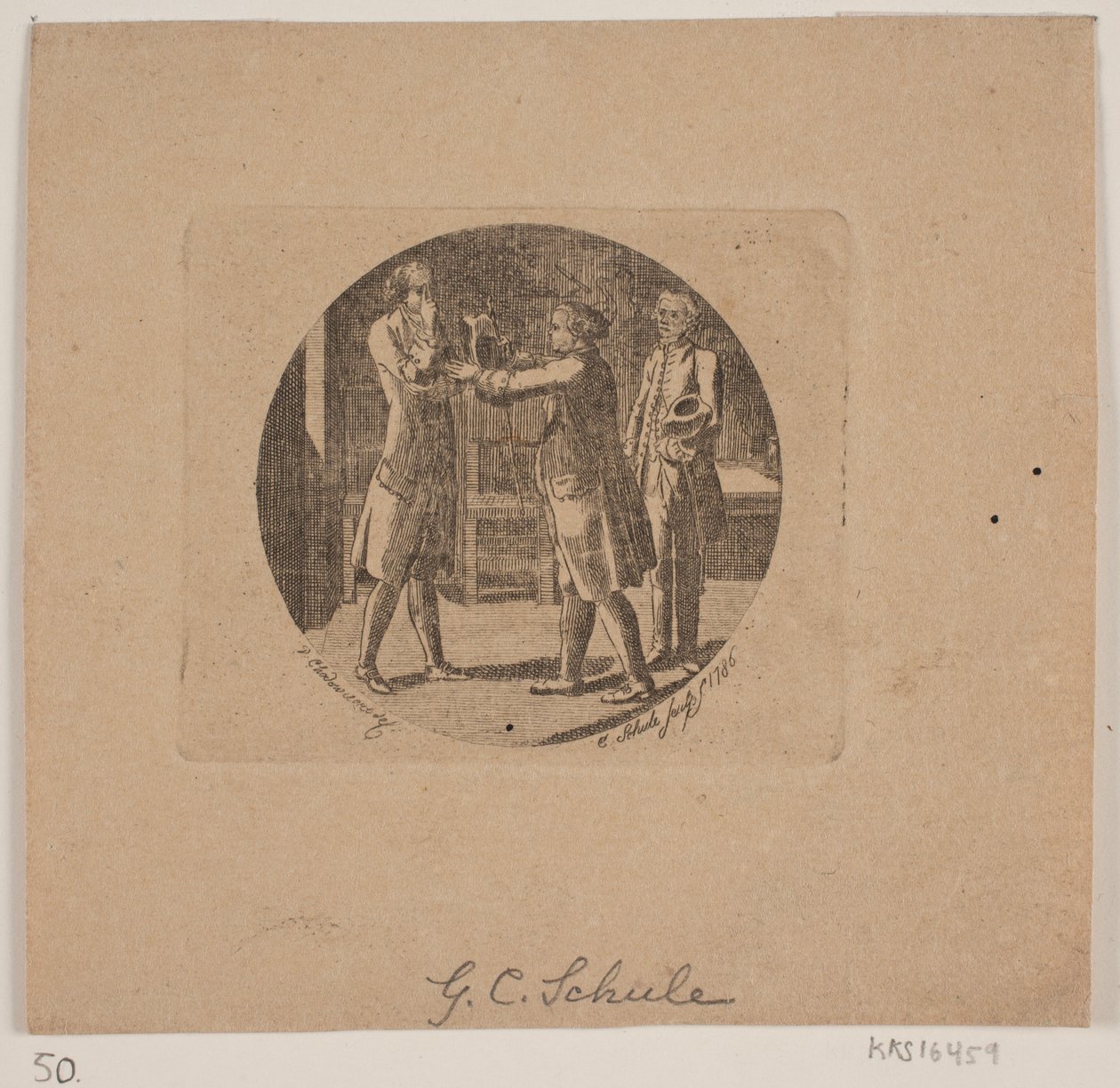 Vignett med tre menn av Georg Christian Schule
