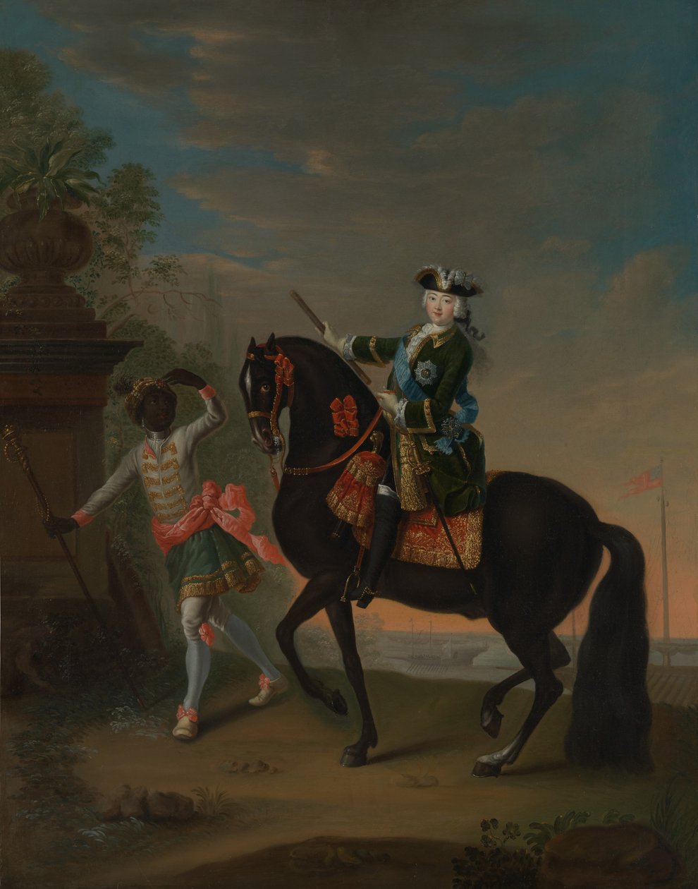 Keiserinne Elizabeth av Russland 1709-1762 til hest, deltatt av en side, etter 1743-49. av Georg Cristoph Grooth