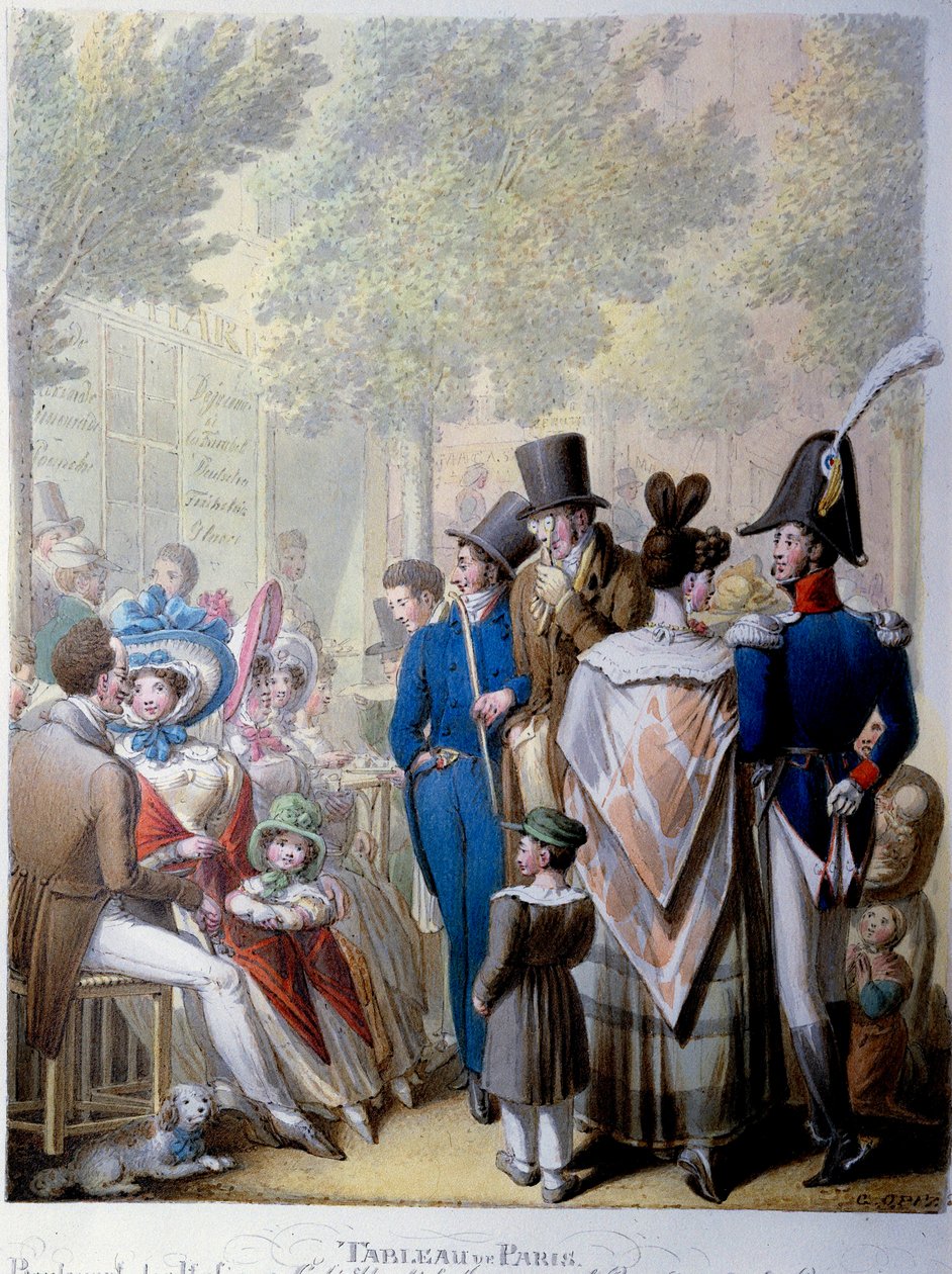 Boulevard des Italians, kafeen Hardy i Paris på 1800-tallet. Litografi av tyskeren Georg Emanuel Opitz (1775-1841) av Georg Emanuel Opitz
