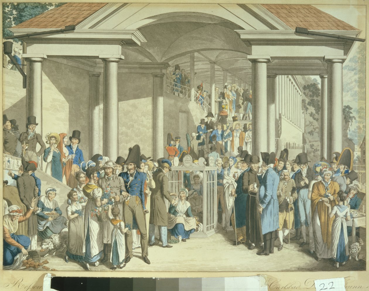 Helsesamfunnet ved Karlsbader-fontenen, 1810 (akvatinttegning) av Georg Emanuel Opitz
