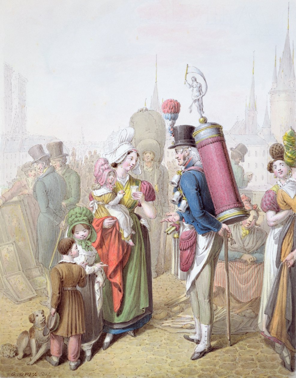 The Pont Notre-Dame, ca. 1810 (wc på papir) av Georg Emanuel Opitz