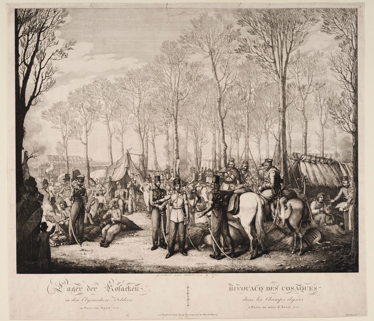 Kosakkenes bivuakk ved Avenue des Champs-Elysées i Paris april 1814, 1814 av Georg Emanuel Opiz