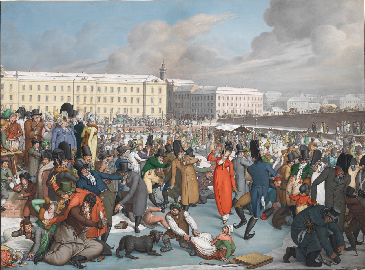Skøyter i den frosne havnen i Wiener Neustadt-kanalen, 1805. av Georg Emanuel Opiz