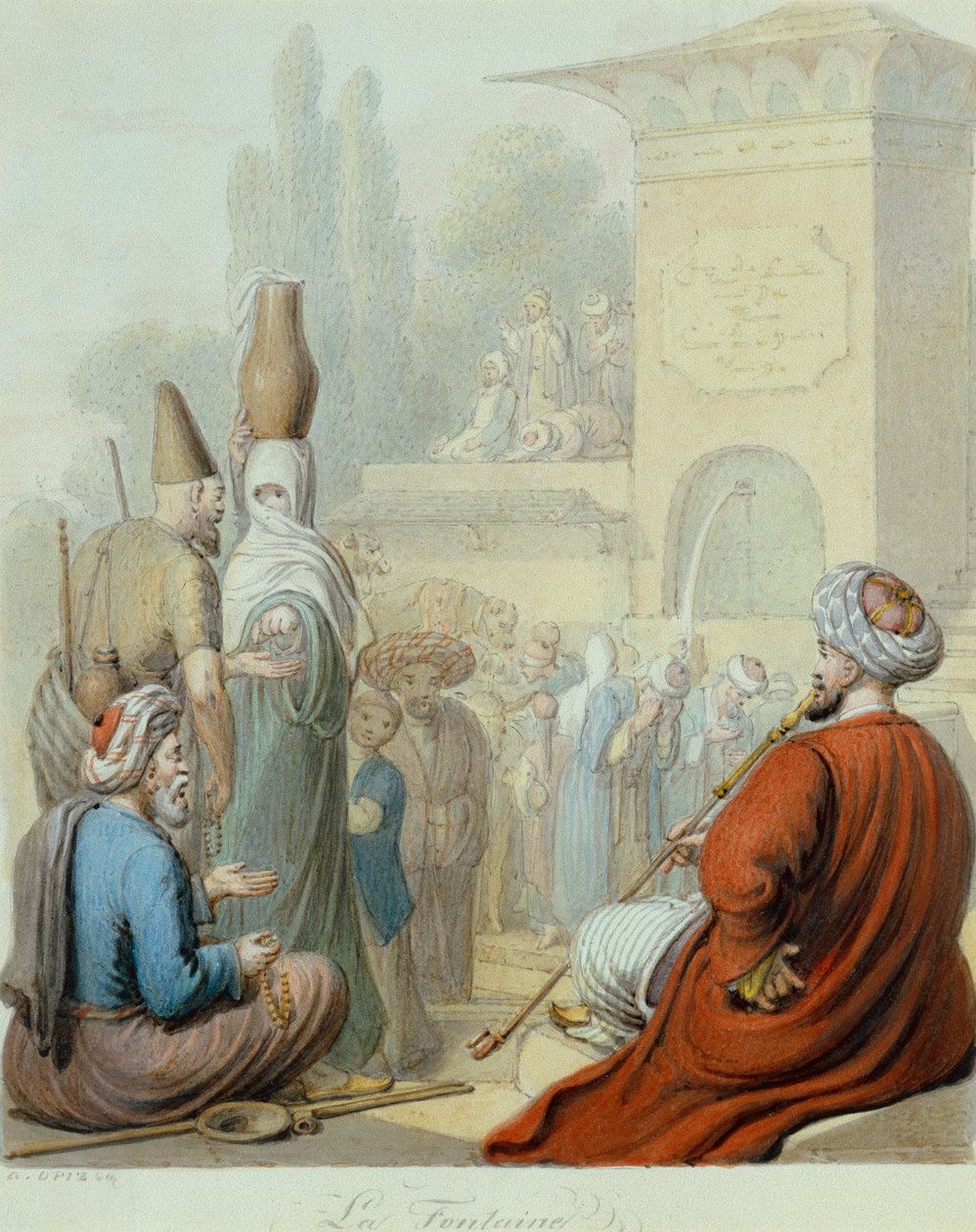 Konstantinopelfontenen (blyant og akvarell) av Georg Emanuel Opiz