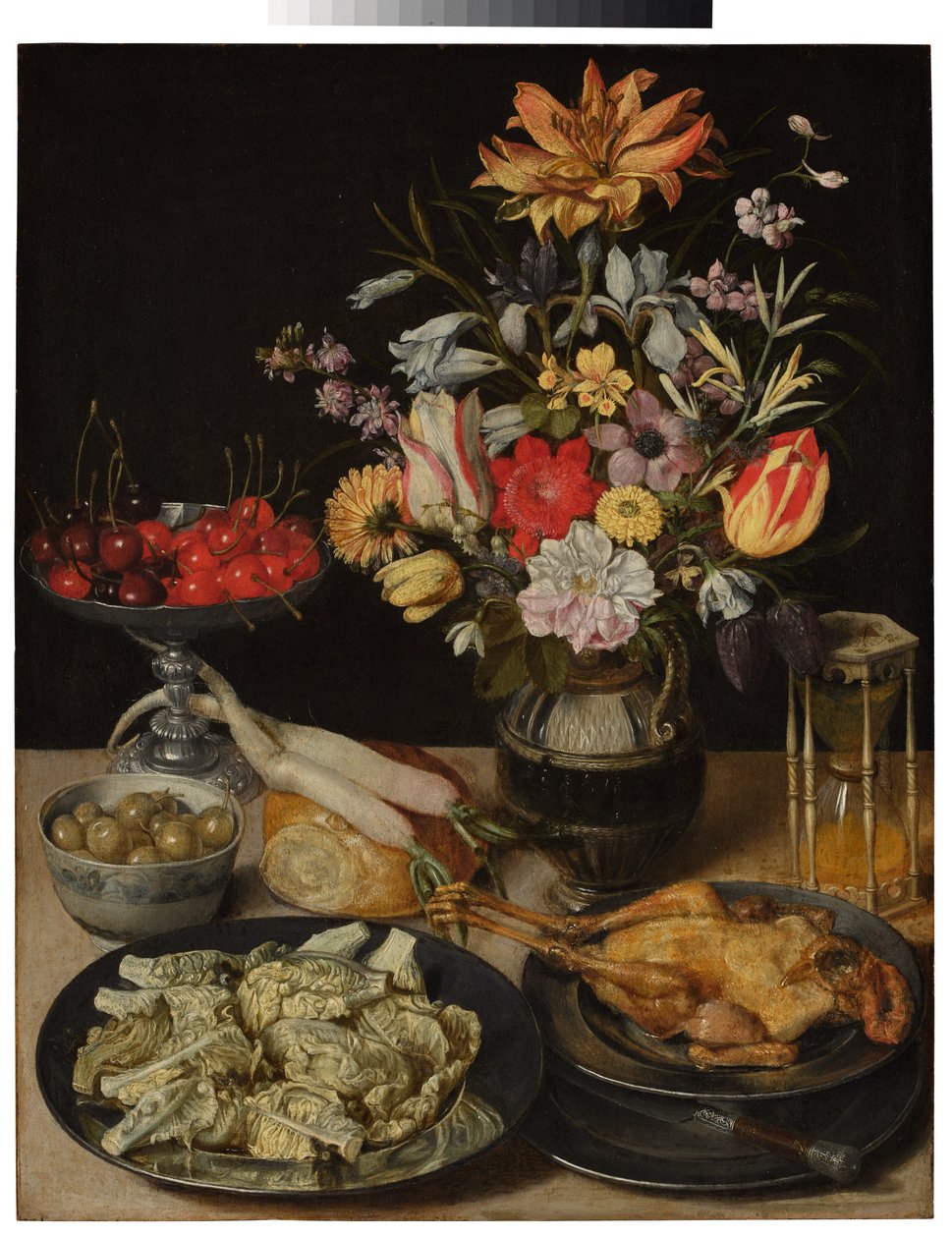 Stilleben med blomster og matvarer av Georg Flegel