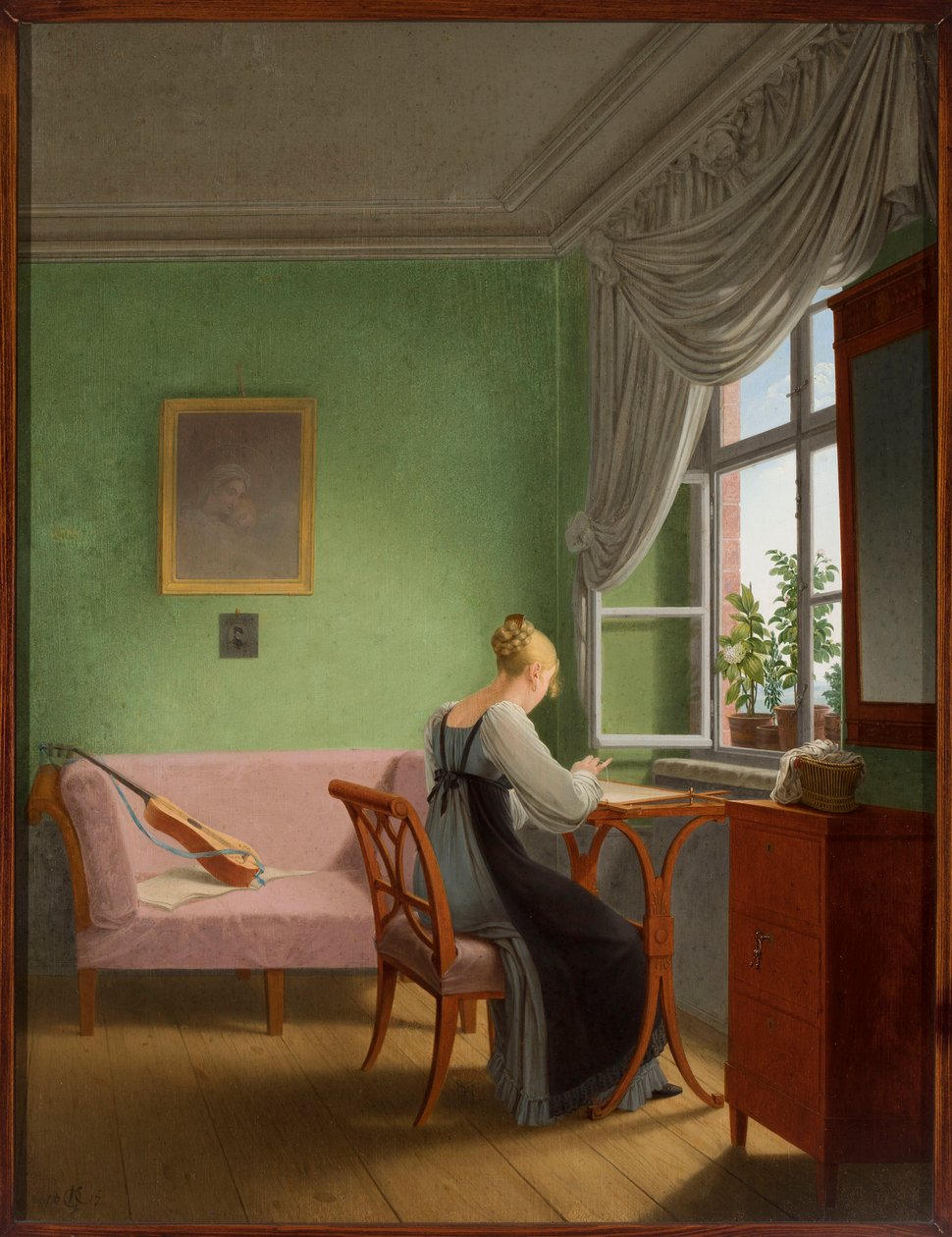 Broderende kvinne ved vinduet av Georg Friedrich Kersting