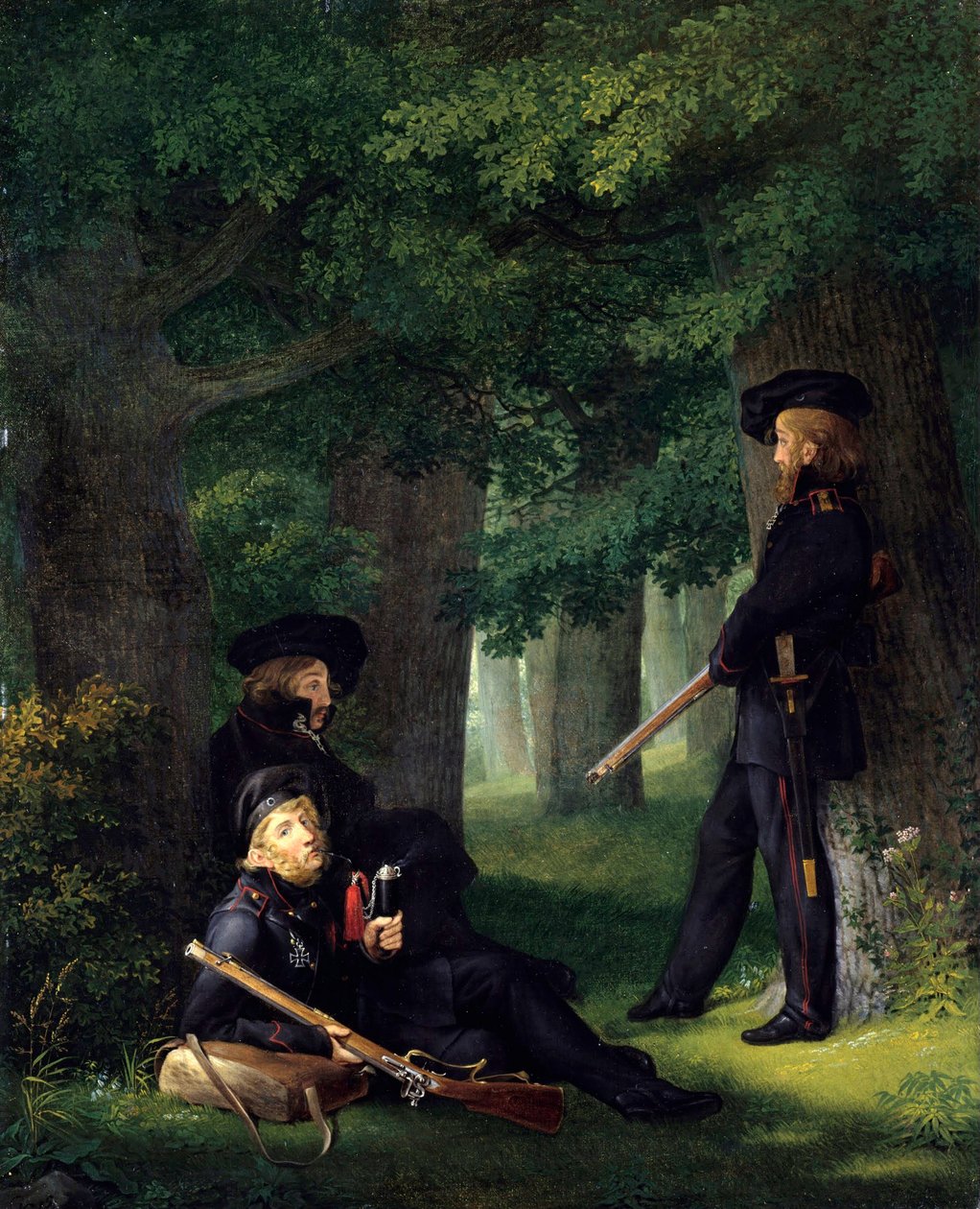 "" The Avant-Poste "" (Utposttjeneste) (Portretter av Theodor Koerner (1791-1813, prøyssisk poet og militærmann), Karl Friedrich Friesen (1784-1814, pedagog og fransk skytter) og Heinrich Hartmann) Maleri av Georg Friedrich Kersting (1785-1847) 1815 Dim 46 av Georg Friedrich Kersting