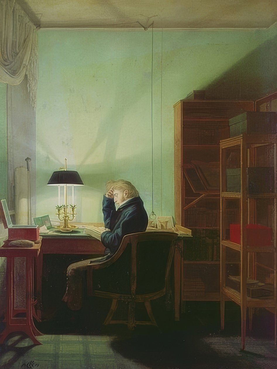 Lesing med lampelys. 1814 av Georg Friedrich Kersting