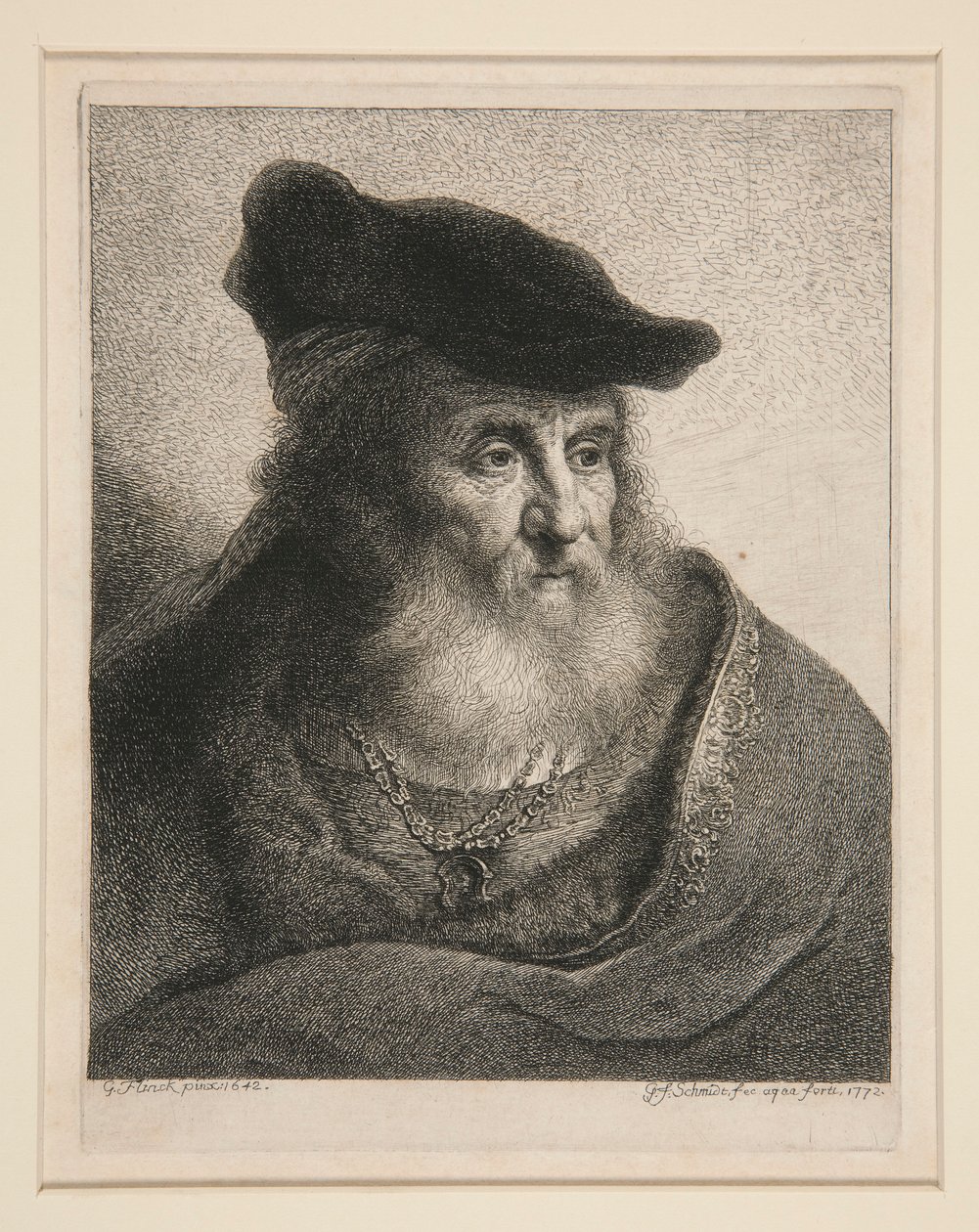 Hodet til en skjeggete mann i fløyelshette av Georg Friedrich Schmidt