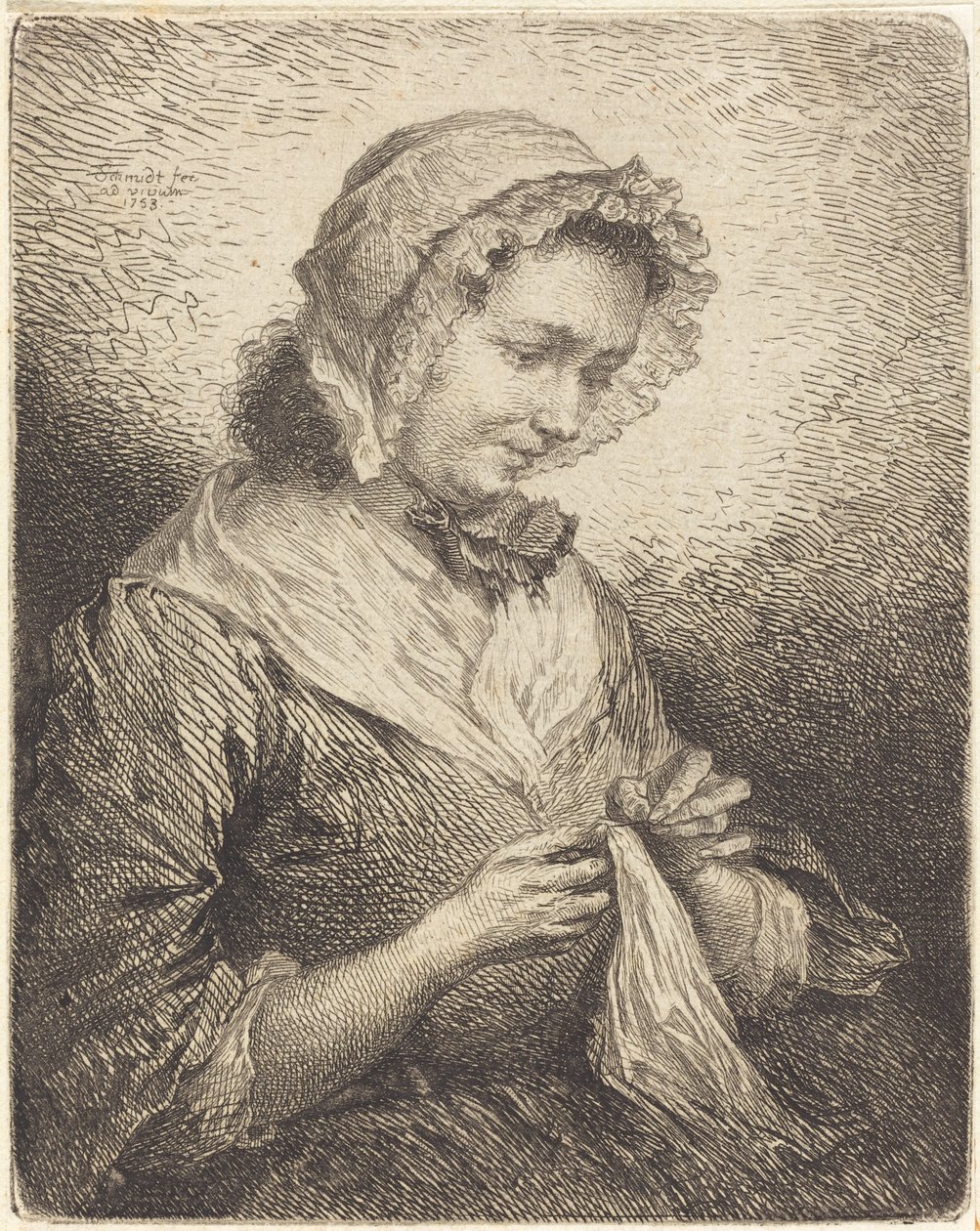 Kunstnerens kone Sying av Georg Friedrich Schmidt