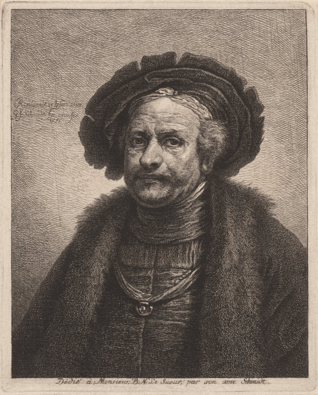 Selvportrett av Rembrandt av Georg Friedrich Schmidt, after Rembrandt van Rijn