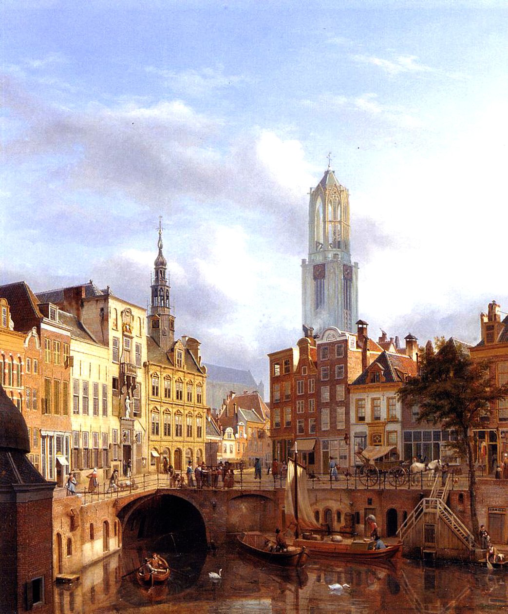 Utrecht med Oudegracht, 1827 olje på lerret av Georg Gillis van Haanen