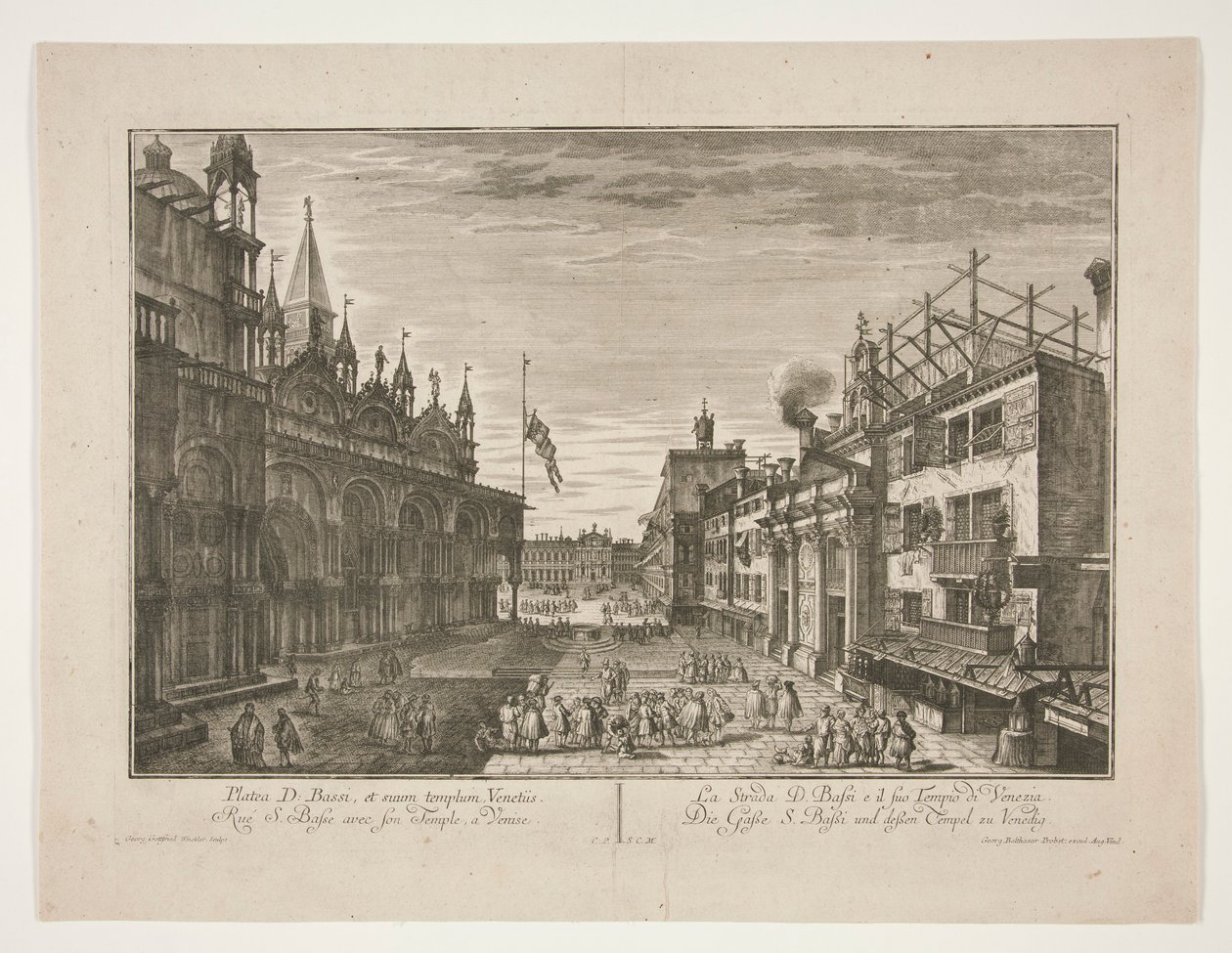 Street Saint Bassi og dens tempel i Venezia av Georg Gottfried Winckler