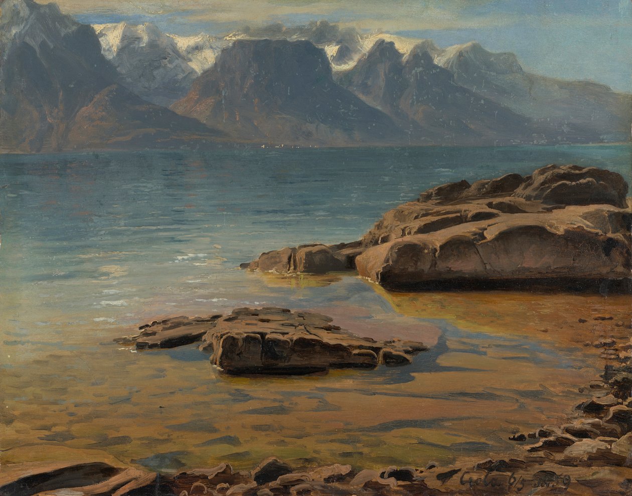 Genfersjøen nær Vevey mot Evian av Georg Heinrich Crola