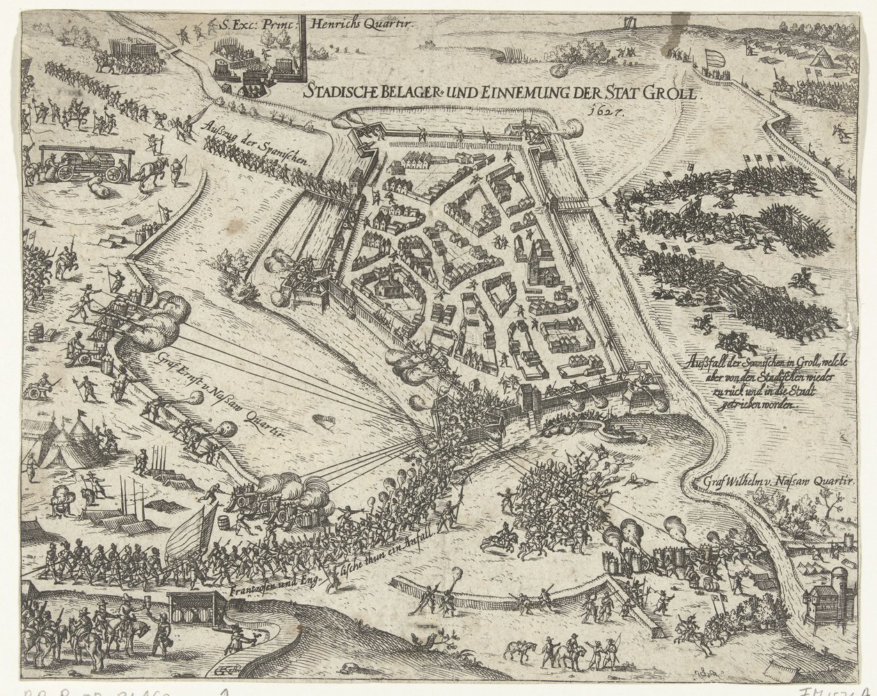 Beleiring av Grol av Frederik Hendrik, 1627 Stadische belager- und einnemung der stat Groll. 1627 (tittel på objekt) av Georg Keller