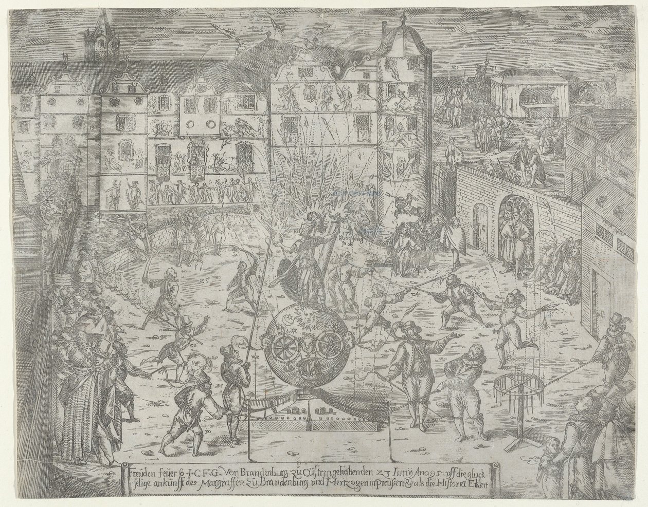 Fyrverkeri 23. juni 1595 for innreise til Küstrin av Markgreven av Brandenburg og Du..., 1595. av Georg Keller