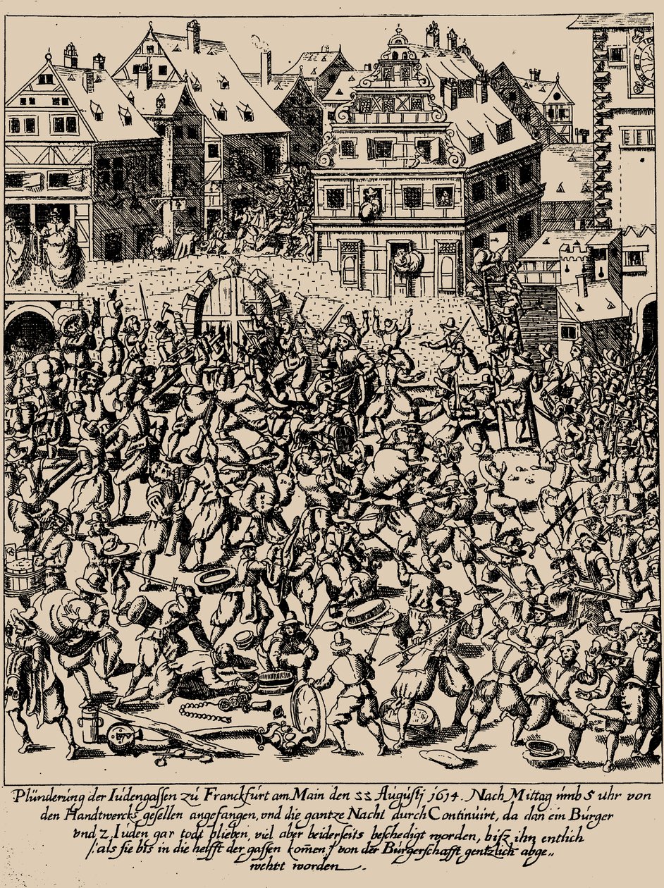 Fettmilch-oppgangen. Plyndringen av Judengasse i Frankfurt 22. august 1614, ca. 1616-1617 av Georg Keller