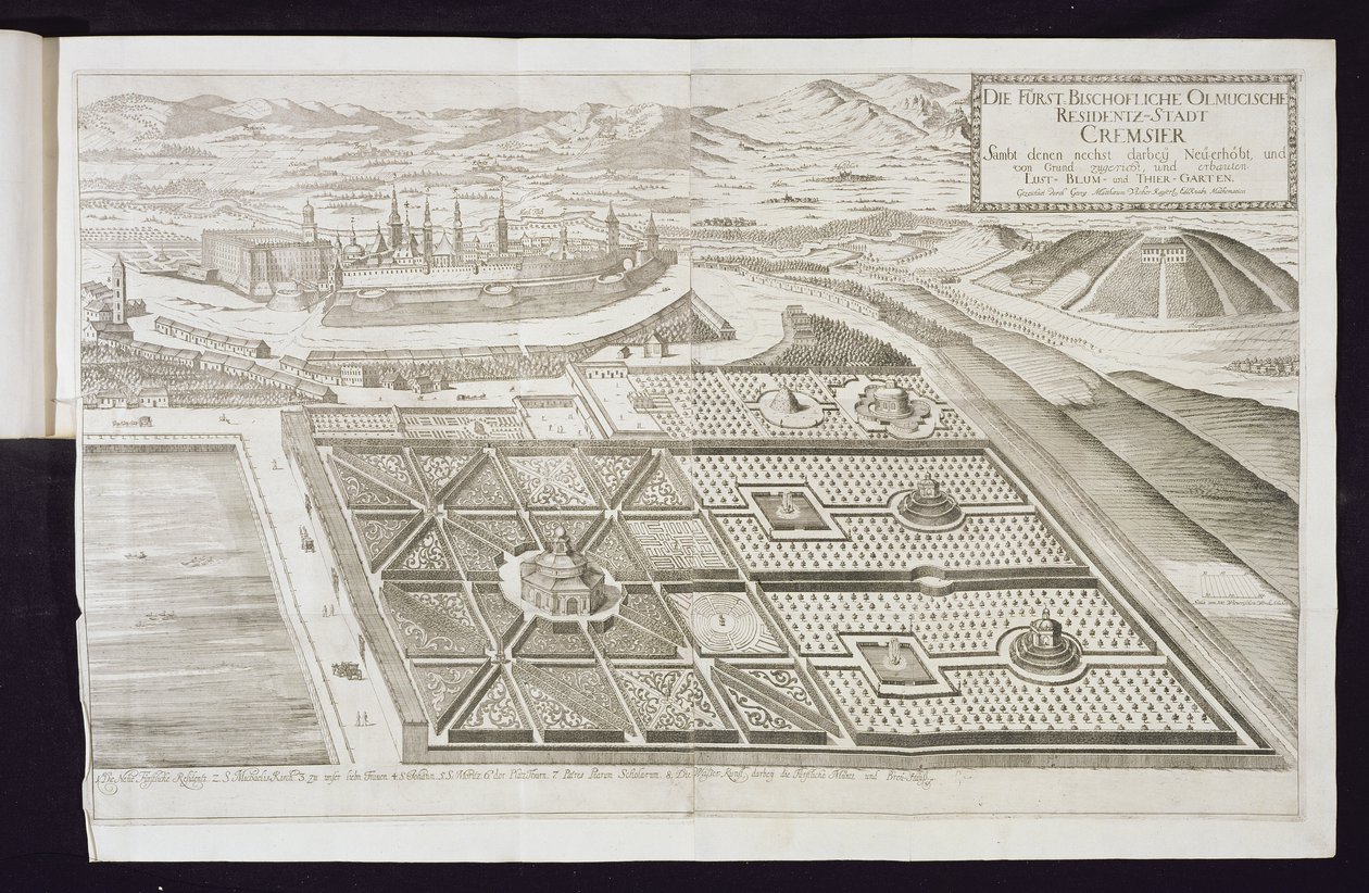 De nye hagene ved Cremsier, residensen til prins-biskopen, utgitt ca. 1700 av Georg Matthaus Vischer