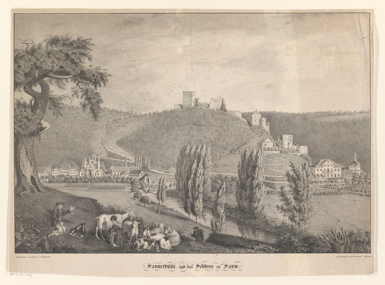 Sayner Hütte en het slot Sayn Saynerhütte og Sayn Castle (tittel på objekt) av Georg Osterwald