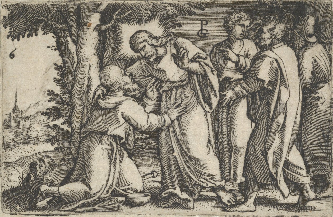 Kristus helbreder den spedalske, fra historien om Kristus, 1534-35. av Georg Pencz