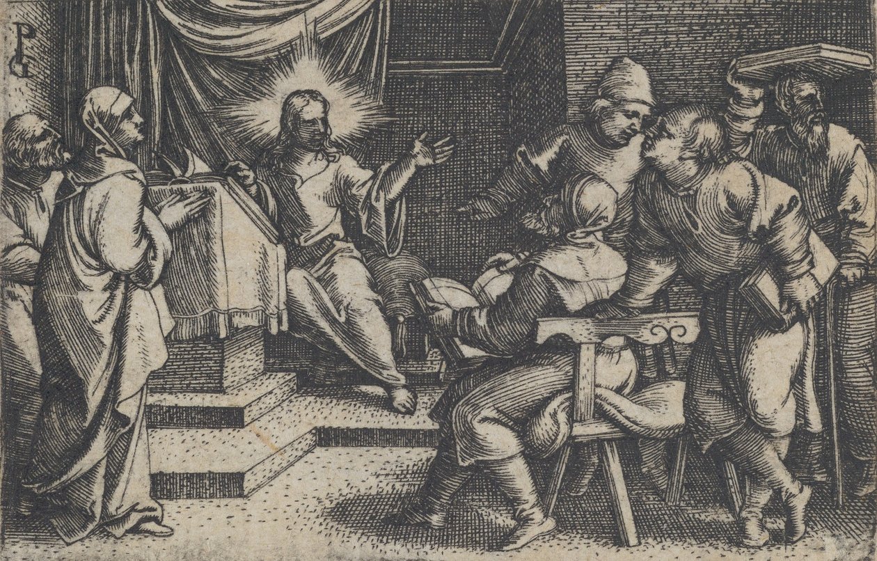 Kristus med legene i tempelet, fra The Story of Christ, 1534-35. av Georg Pencz