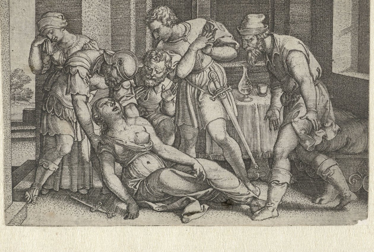 Collatinus og Brutus ved den døende Lucretia Historier fra tidlig romersk historie (serietittel) av Georg Pencz