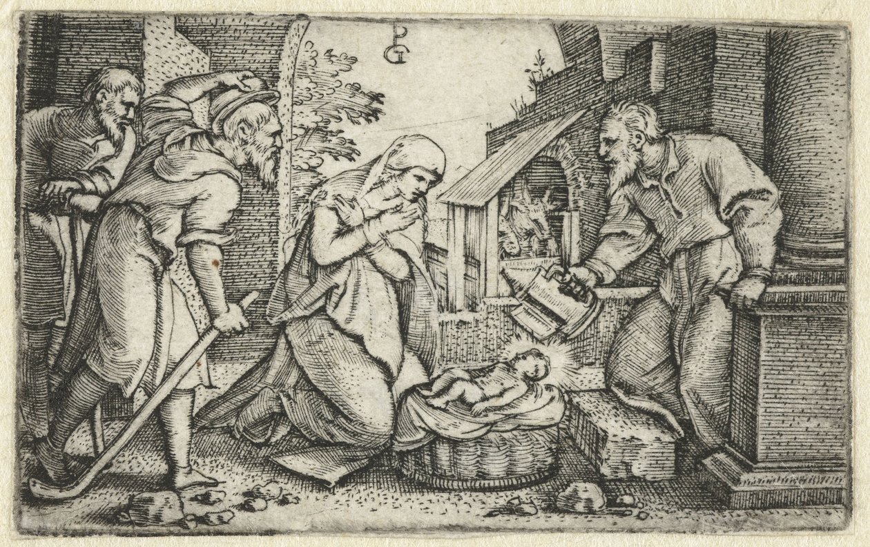 Fødsel og tilbedelse av Shepherds Life of Christ (serietittel) av Georg Pencz