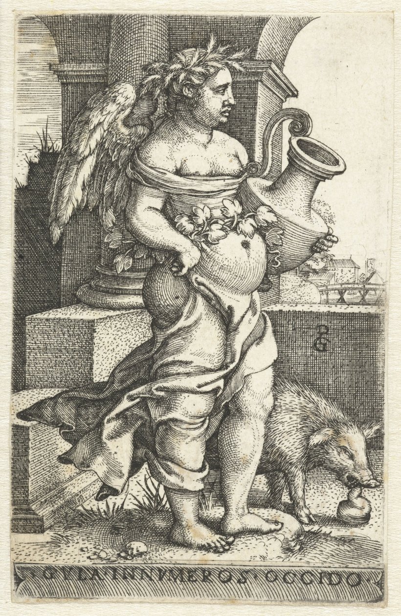 fråtsing (Gula) Gvla innvmeros occido (tittel på objekt) Seven Deadly Sins (serietittel) av Georg Pencz
