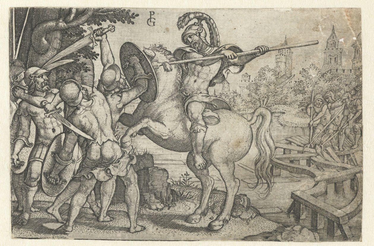 Horace Cocles forsvarer broen over Tiberen Historier fra tidlig romersk historie (serietittel) av Georg Pencz
