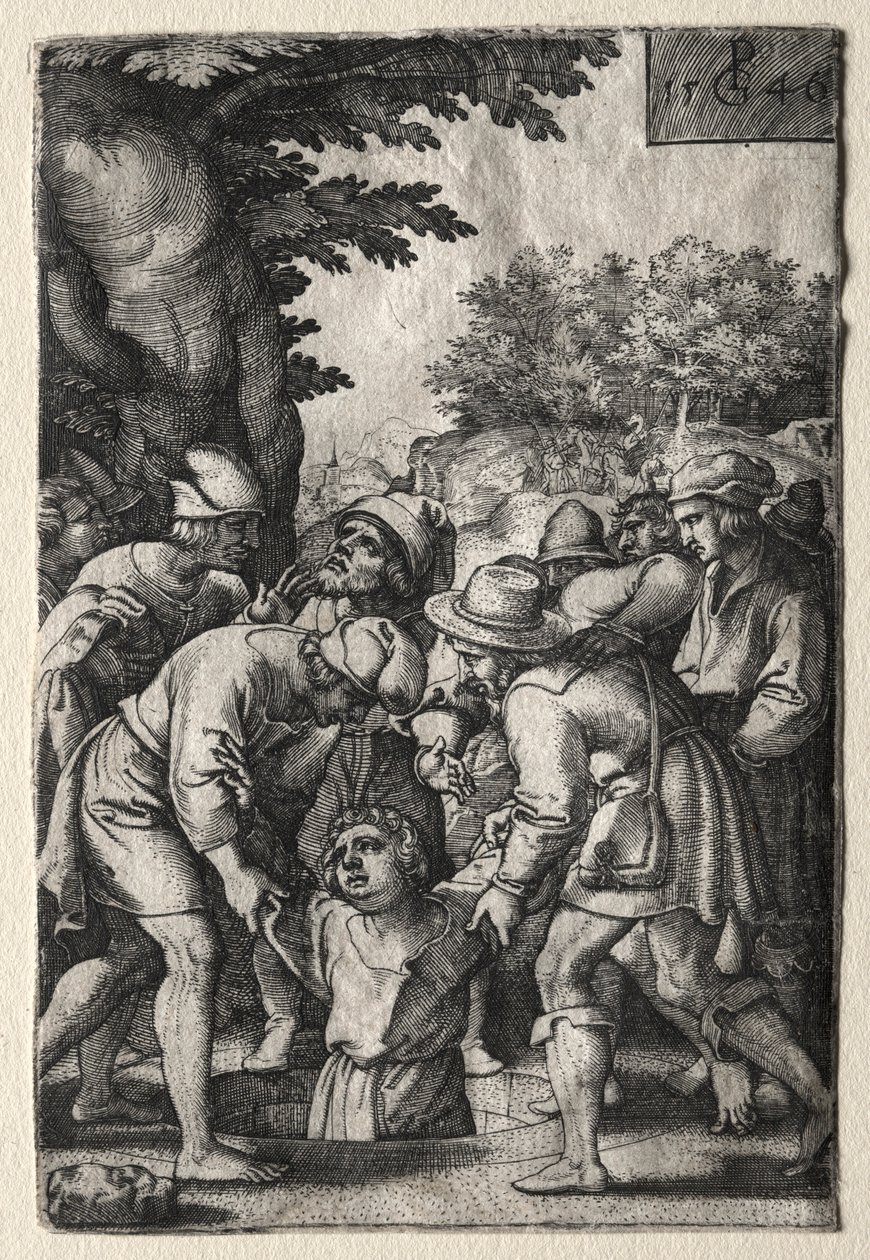 Joseph senket ned i en brønn, 1546. av Georg Pencz