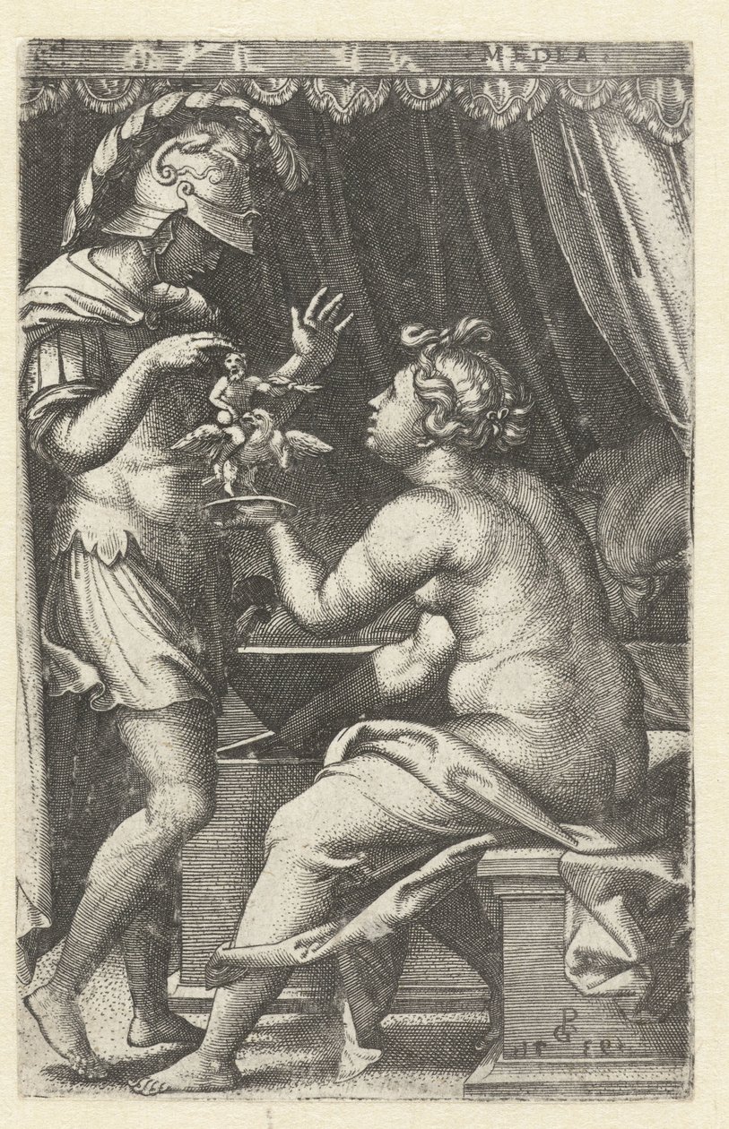 Medea gir Jason et bilde av Ganymedes med ørn Medea returnerer Penaten til Jason Medea (tittel på objekt) Greske heltinner (serietittel) av Georg Pencz
