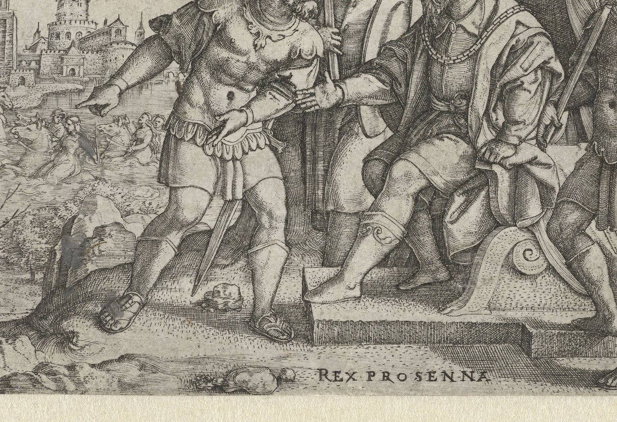Porsenna hører at Cloelia har rømt Rex Prosenna Cloelia (tittel på objekt) Historier fra tidlig romersk historie (serietittel) av Georg Pencz