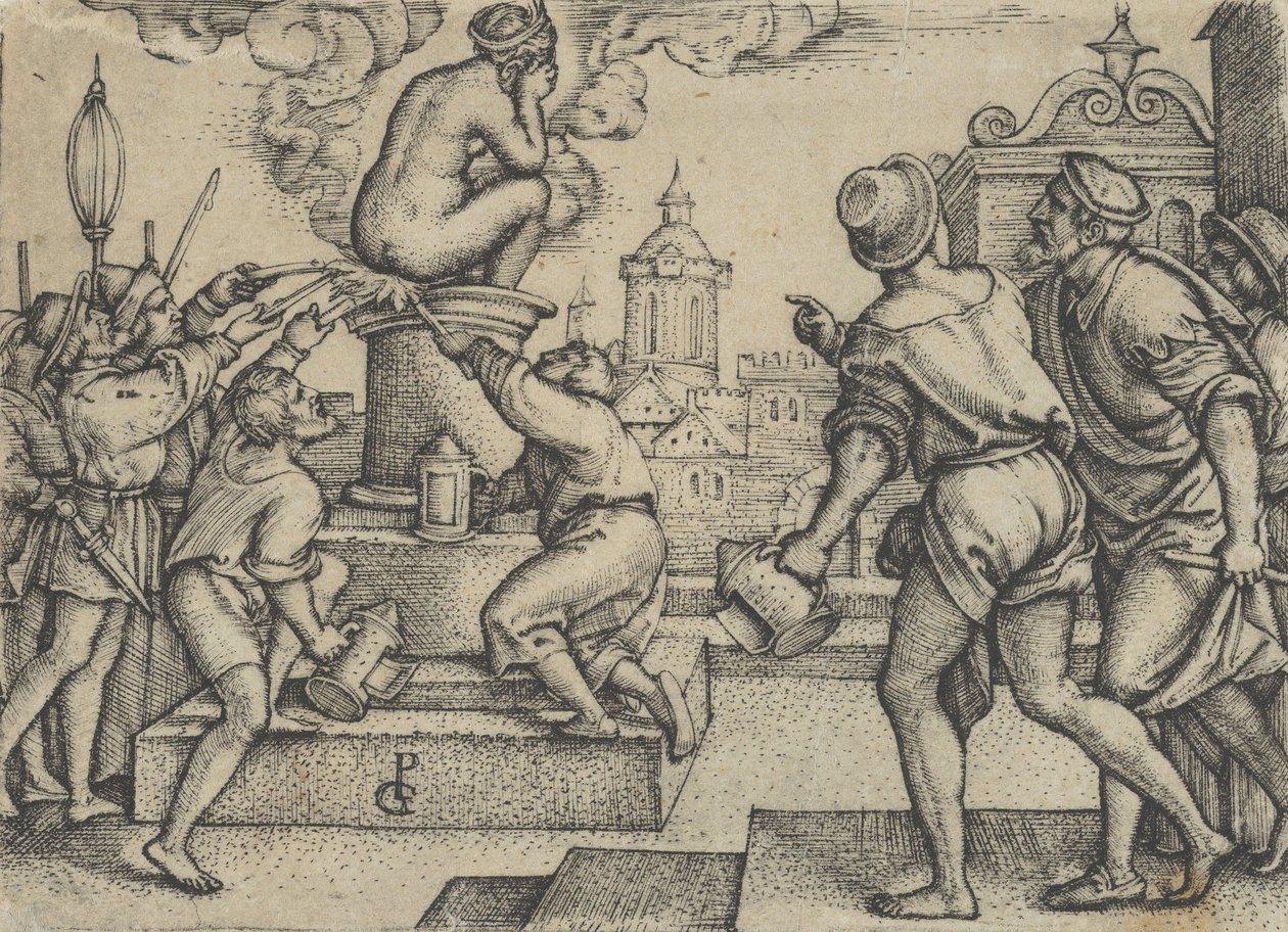 The Courtesan Punished, fra The Story of the Magician Virgil. av Georg Pencz