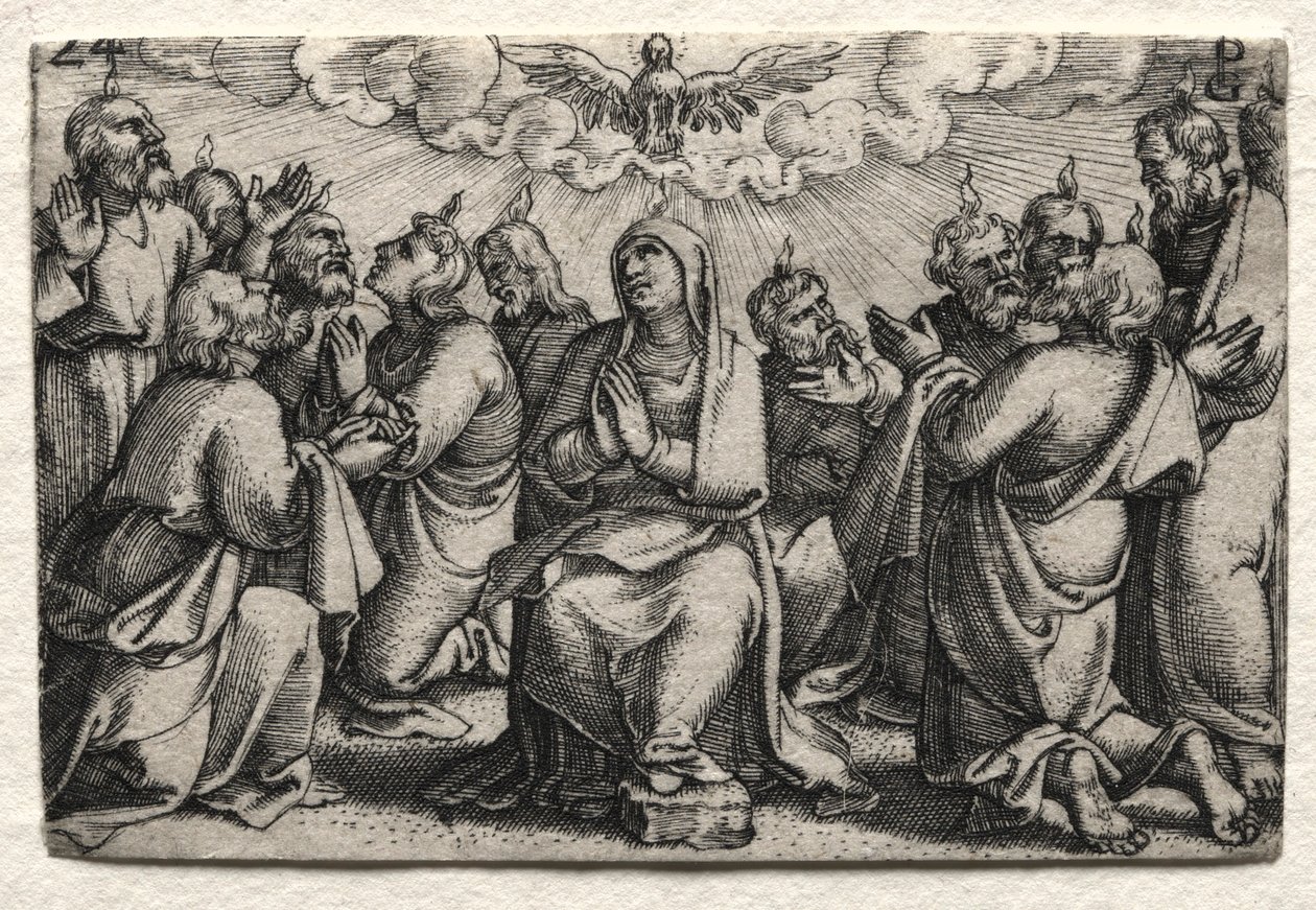 Jesu Kristi liv: Den hellige ånds nedstigning, ca. 1534-35. av Georg Pencz