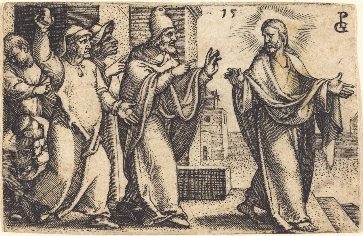 Fariseerne ønsker å steine Kristus av Georg Pencz