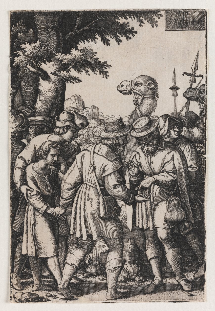 Historien om Josef, Josef som blir solgt av brødrene sine, første halvdel av 1500-tallet (gravering) av Georg Pencz