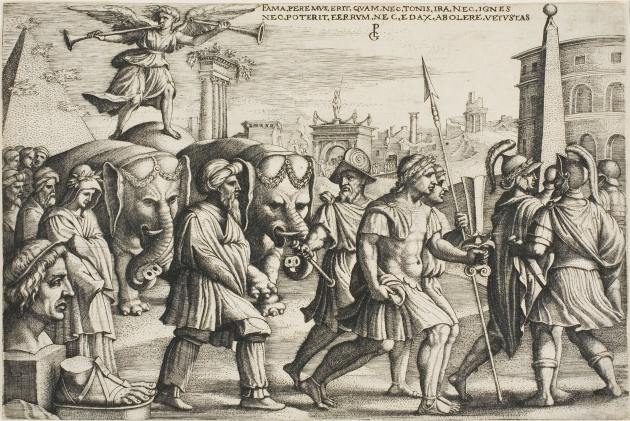 The Triumph of Fame, plate tre fra Triumphs of Petrarch av Georg Pencz