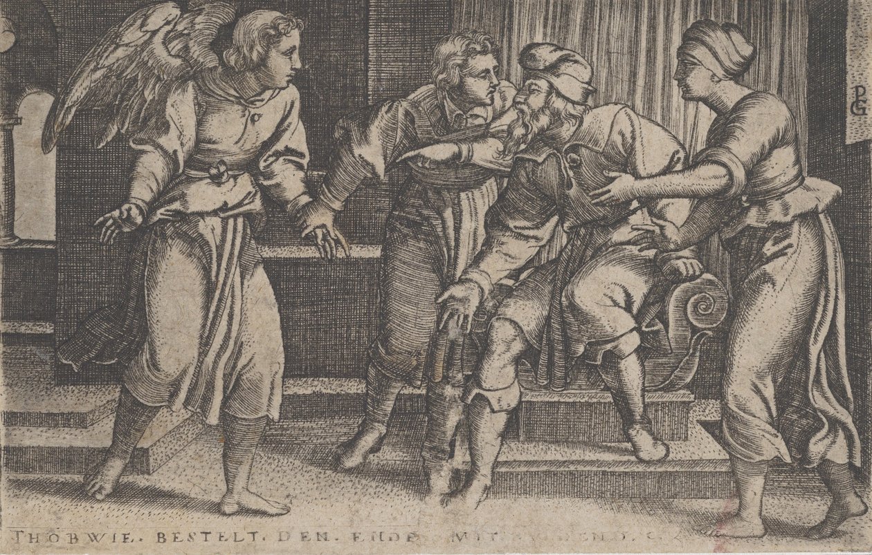Tobias og erkeengelen Raphael, fra The Story of Tobias, 1543. av Georg Pencz