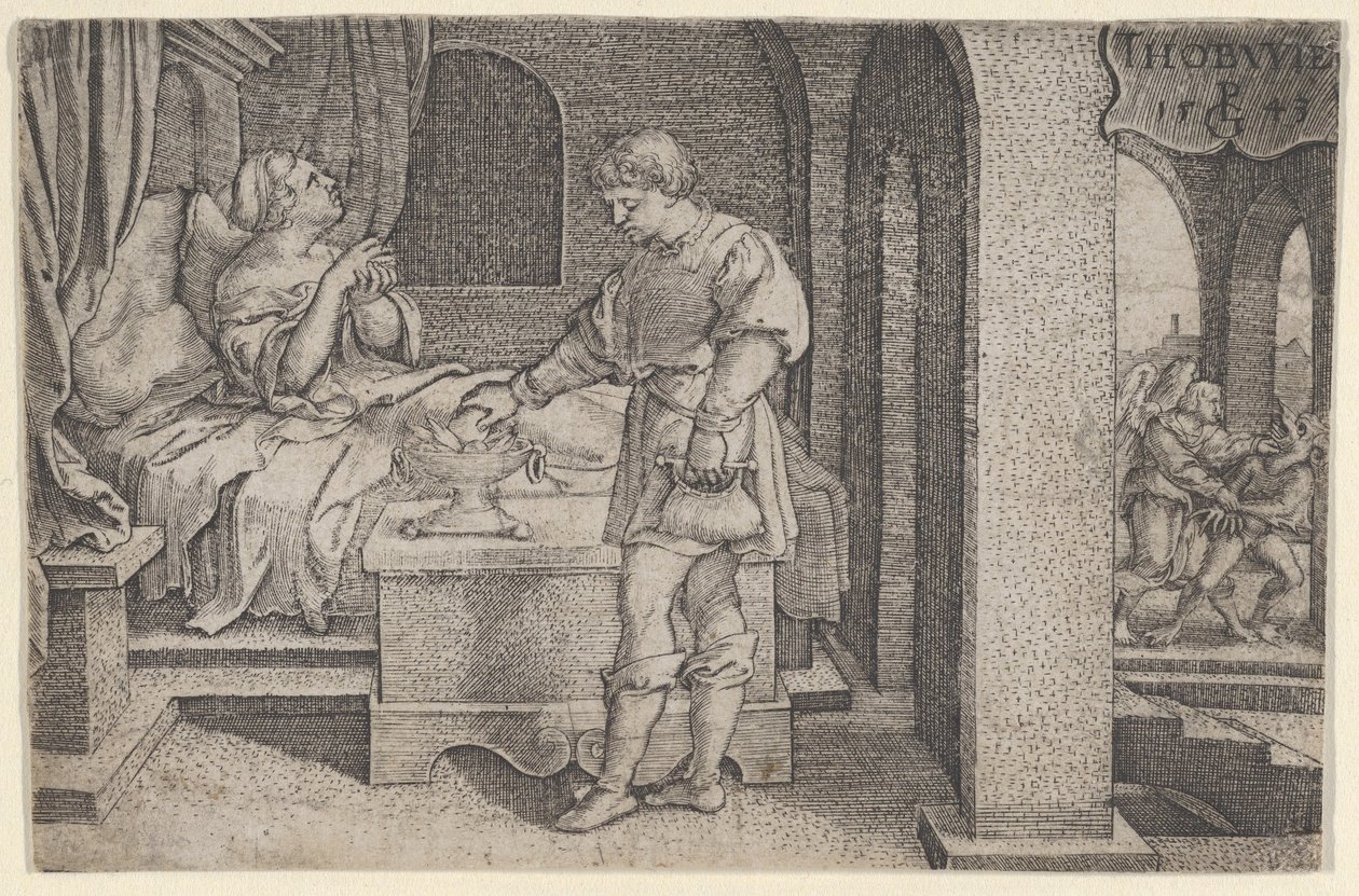 Tobiolus gjør et soningsoffer, fra The Story of Tobias, 1543. av Georg Pencz