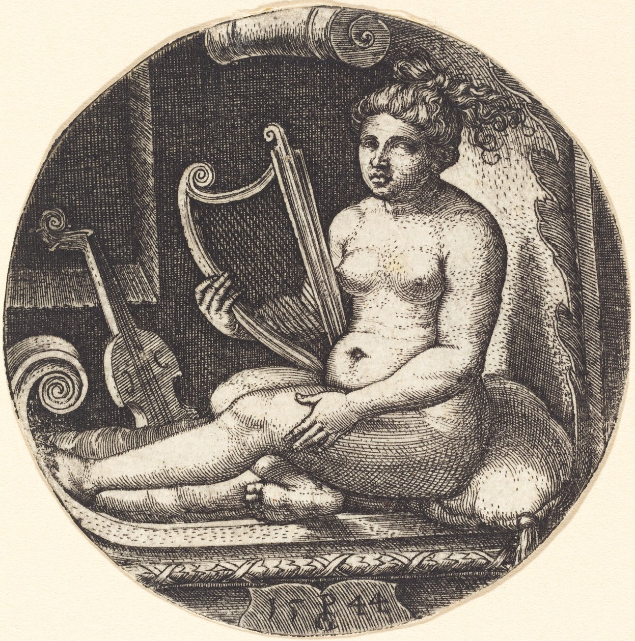 Kvinne med en harpe av Georg Pencz