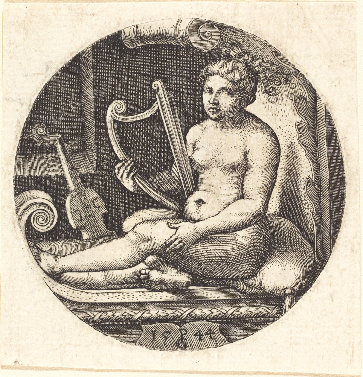 Kvinne med en harpe av Georg Pencz