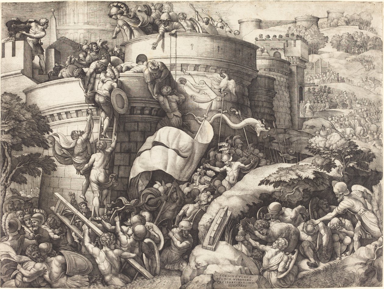 Inntoget av Cartagena av Georg Pencz after Giulio Romano