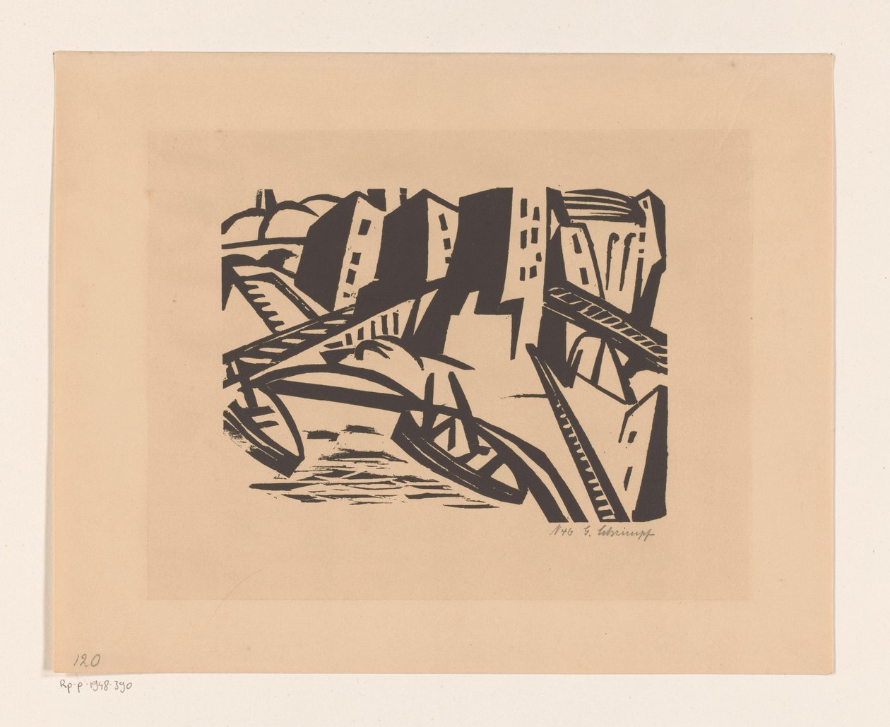 Båter på kai i byen av Georg Schrimpf (signed by artist)