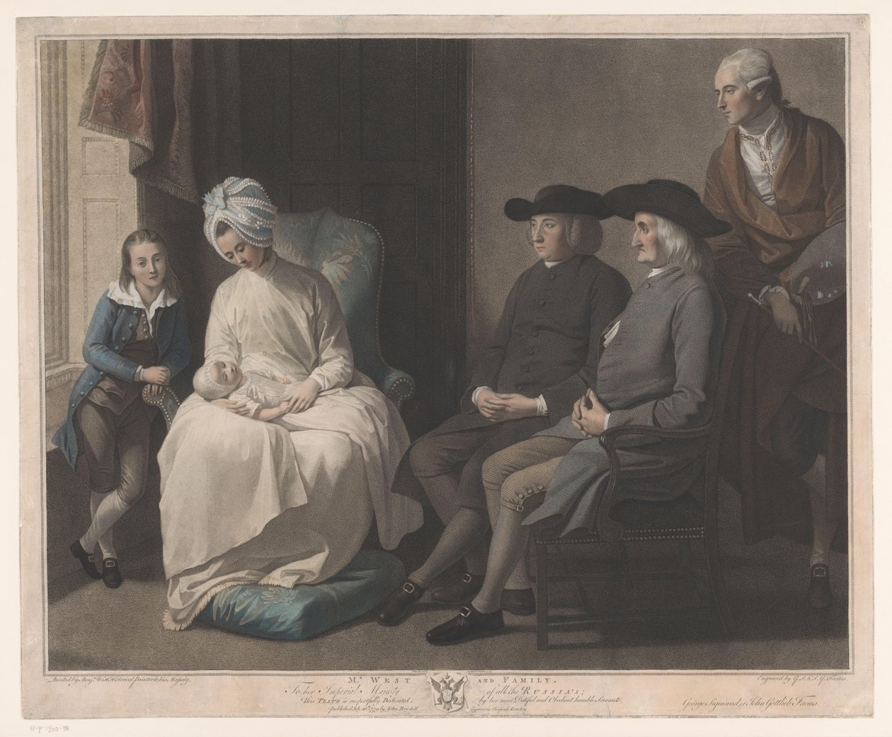 Portrett av Benjamin West med familien MR. West and Family (tittel på objekt) av Georg Siegmund Facius