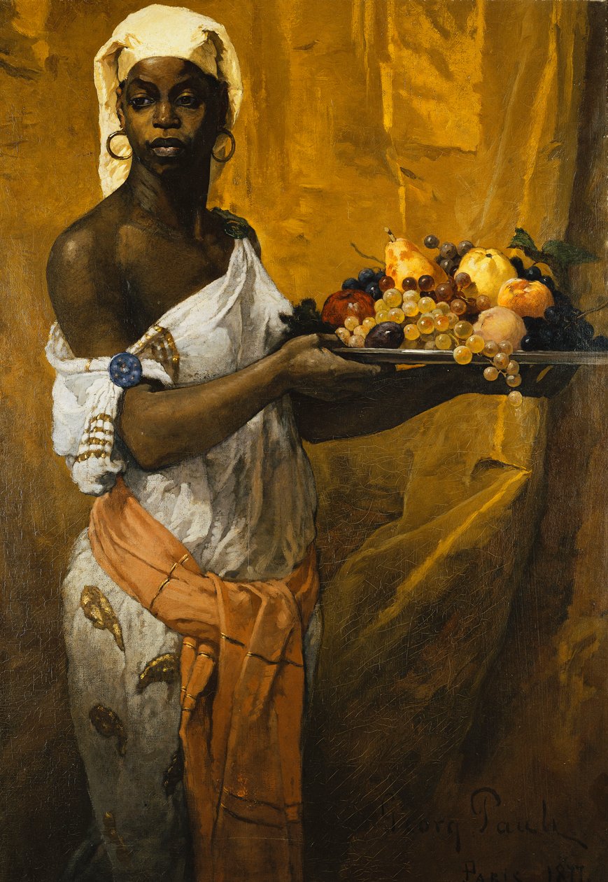 En svart kvinne som holder en fruktsalver av Georg Vilhelm Pauli