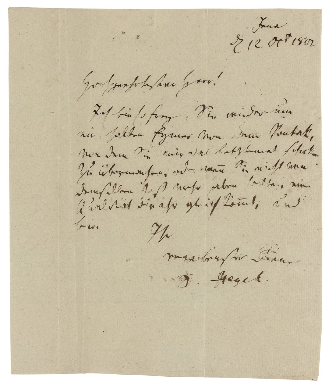 Autografbrev til Gebruder Ramann (vinhandlere i Erfurt), Jena av Georg Wilhelm Friedrich Hegel