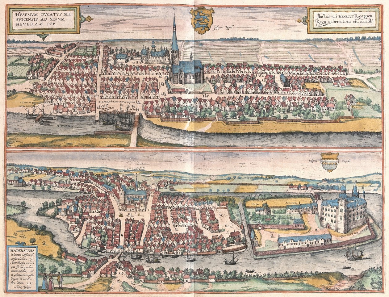 Husum, Tyskland, illustrasjon fra av Georg Braun und Franz Hogenberg