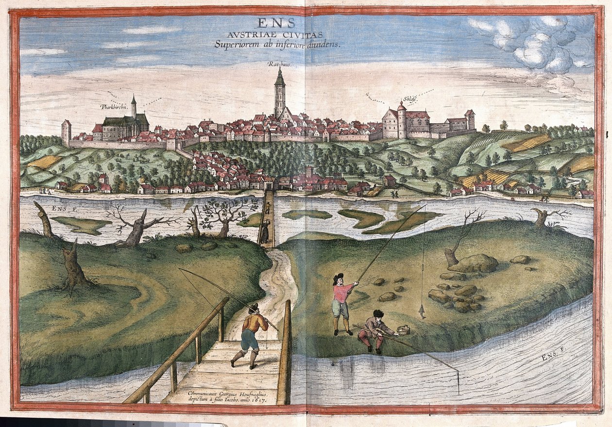 Enns, Østerrike (gravering av Georg Braun and Hogenberg Franz